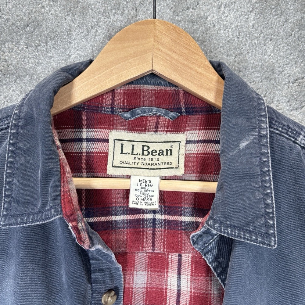LL Bean Shirt Jacket Mens L Blue Canvas Flannel Lined Heavy Work Chore Shacket‎